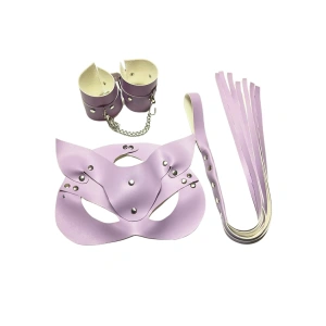 Dodes Tegan Fantezi Deri Seksi Lila Kedi Maske Kelepçe Kırbaç Seti ( 3’lü set) TG275370