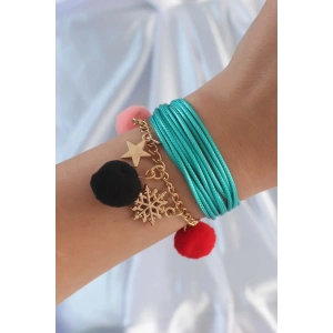 Dodes Dodes Turkuaz Renk Kar Tanesi Figür Zincir Detay İpli Çoklu Bileklik TG27BB6346