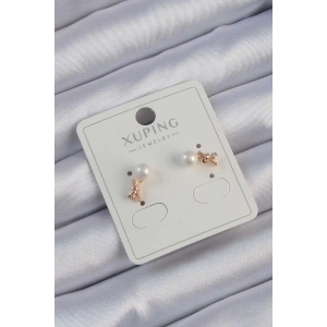 Dodes Dodes Xuping Rose Renk Zirkon Taşlı İncili Minimal Fiyonk Küpe TG27BKP9402