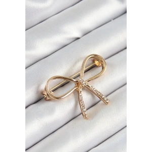 Dodes Dodes Zirkon Taş Detaylı 3D Fiyonk Figürlü Gold Renk Kadın Broş TG27BR442