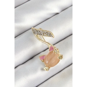 Dodes Dodes Zirkon Taşlı 3D Kedi Detaylı Nota Figürlü Gold Renk Kadın Broş TG27BR444