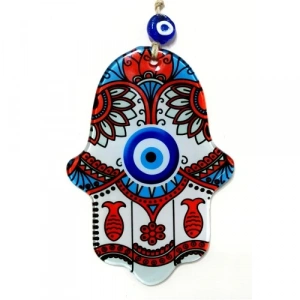 Dodes Kırmızı Balıklı Nazar Boncuklu Fatma Ana Bereket Eli Füzyon Cam Duvar Süsü