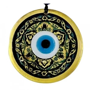 Dodes Lale desenli Altın Rengi Nazar Boncuklu Füzyon Cam Duvar Dekoru