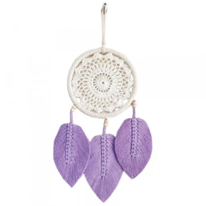 Dodes Lila Rengi Yapraklı El Yapımı Makrome Duvar Süsü