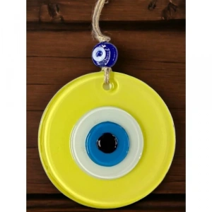 Dodes Mini Boy Sarı Nazar Boncuklu Duvar Süsü 10 Cm Cam Duvar Dekoru
