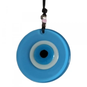 Dodes Nazar Boncuklu Deri İpli Bebe Mavisi Renginde Cam Duvar Süsü