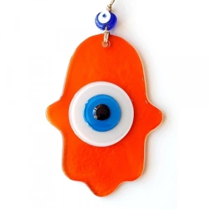 Dodes Nazar Boncuklu Şeffaf Turuncu Fatma Ana Bereket Eli Cam Duvar Süsü