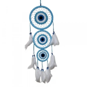 Dodes Nazar Motifli Üç Çemberli Turkuaz Duvar Dekoru