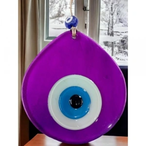 Dodes Orta Boy Şeffaf Mor Damla Desen Nazar Boncuklu Duvar Dekoru Cam Duvar Süsü