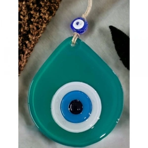 Dodes Orta Boy Yeşil Damla Desen Nazar Boncuklu Duvar Dekoru Cam Duvar Süsü