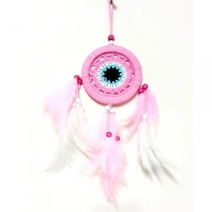 Dodes Pembe Dream Catcher Pembe Ve Beyaz Kuş Tüylü Düş Kapanı El Yapımı Duvar Süsü