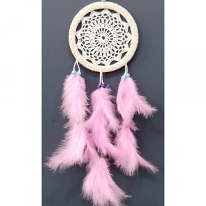 Dodes Pembe Kuş Tüylü Dream Catcher El Yapımı Rüya Kapanı Duvar Süsü