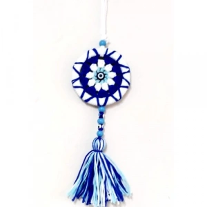 Dodes Ponponlu Nazar Boncuğu Desenli El Yapımı Mini Kapı, Duvar ve Araba Süsü