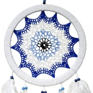 Dodes Saks Mavisi Nazar Motifli Kuş Tüylü Duvar Süsü