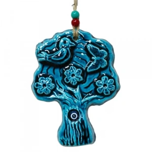 Dodes Seramik Kuşlu Nazar Boncuklu Ağaç Modelli Duvar Süsü