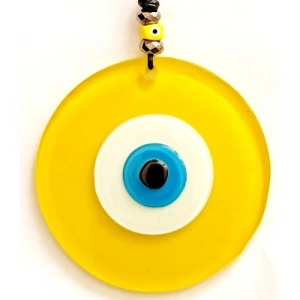 Dodes Tasarım Harikası Deri İpli Nazar Boncuklu Sarı Cam Duvar Süsü