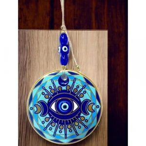 Dodes Tek Gözlü Piramit Desenli Nazar Boncuklu Duvar Süsü Cam Duvar Dekoru