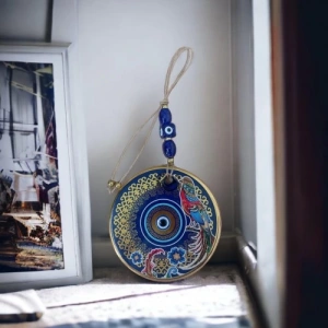 Dodes Yaldızlı Bülbül Kuşlu Çicekli Nazar Boncuklu Duvar Süsü Camlı Duvar Dekoru