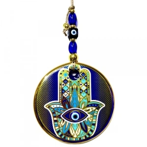 Dodes Yaldızlı Mavi Renk Fatma Ana Eli Duvar Süsü Cam Duvar Dekoru