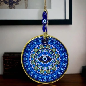 Dodes Yaldızlı Nazar Boncuklu Mavi Pembe Renkli Duvar Süsü Cam Duvar Dekoru