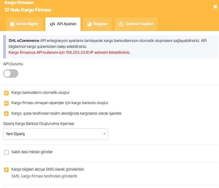 Otomatik kargo barkodu oluşturma ve API ayarları