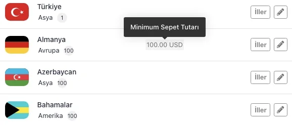 Teslimat bölgeleri ve bölgesel kargo ayarları