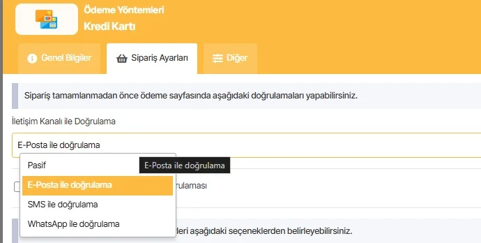 Sipariş öncesi müşteri bilgileri ve T.C. kimlik numarası doğrulama ayarları