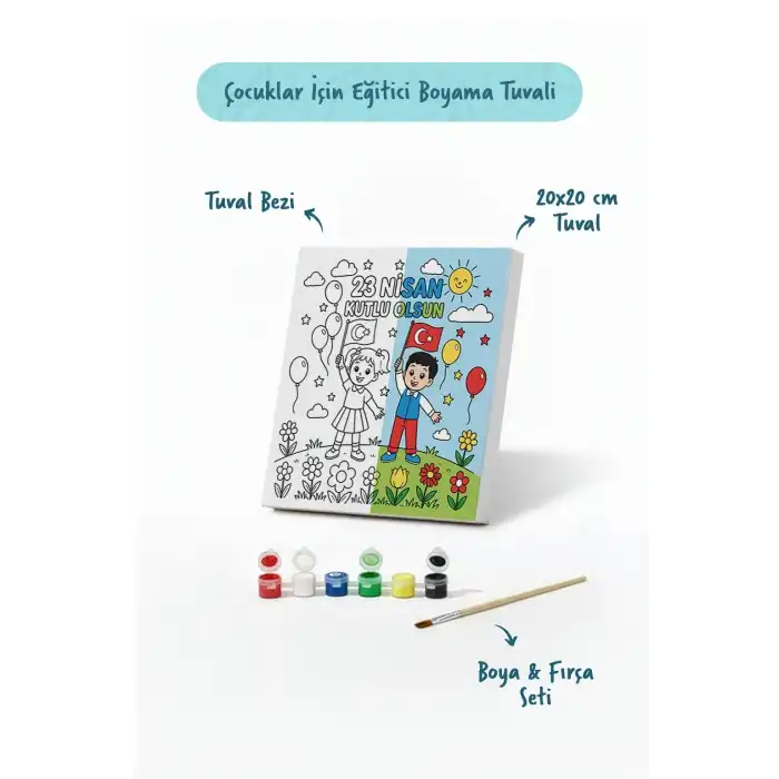 23 Nisan Çocuk Figürlü Boyama Tuvali – Şövalesiz Boya Seti 20x20