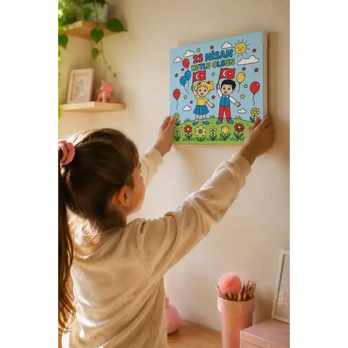 23 Nisan Çocuk Figürlü Boyama Tuvali – Şövalesiz Boya Seti 20x20