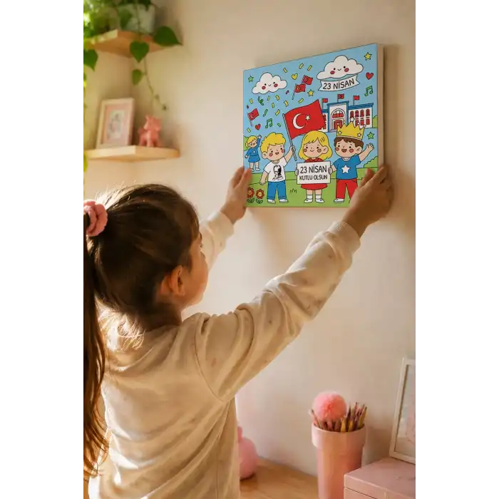 23 Nisan Temalı Çocuk Boyama Tuvali – Şövalesiz Boya Seti 20x20