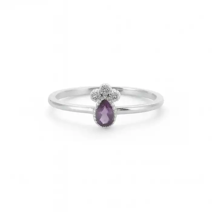 Amethyst Teardrop & Diamond Accent Ring