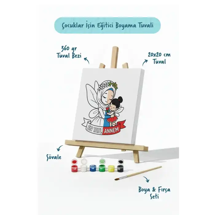 Anneler Günü Eğitici Boyama Tuvali Şövaleli Boya Seti 20x20 cm