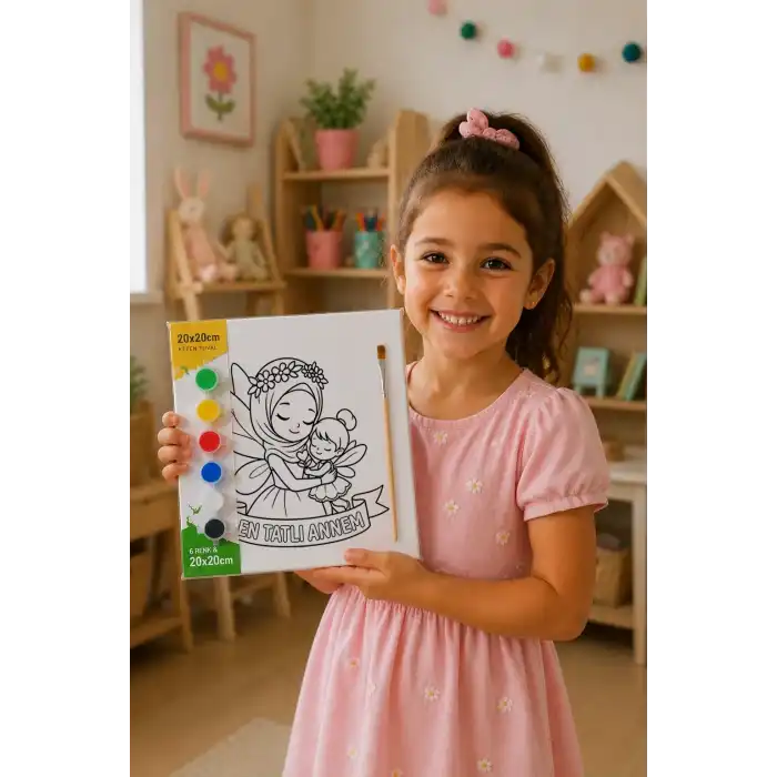 Anneler Günü Eğitici Boyama Tuvali Şövalesiz Boya Seti 20x20 cm