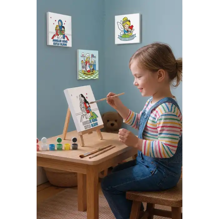 Anneler Günü Kutlu Olsun Boyama Tuvali Şövaleli Boya ve Fırça Seti 20x20 cm