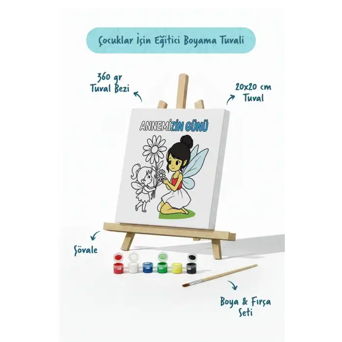 Annemizin Günü Temalı Boyama Tuvali Şövaleli Boya ve Fırça Seti 20x20 cm