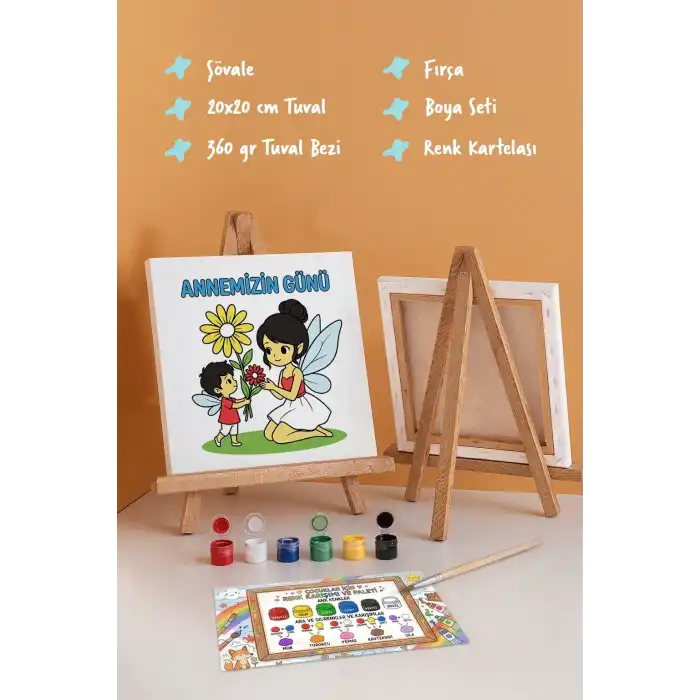 Annemizin Günü Temalı Boyama Tuvali Şövaleli Boya ve Fırça Seti 20x20 cm