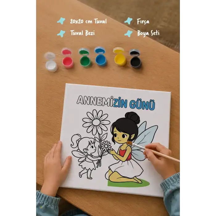 Annemizin Günü Temalı Boyama Tuvali Şövalesiz Boya ve Fırça Seti 20x20 cm