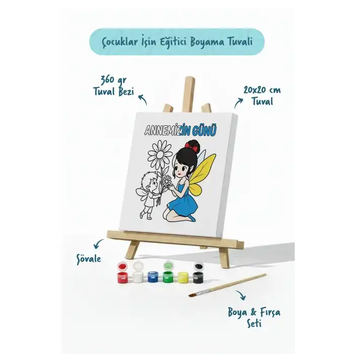 Annemizin Günü Temalı Eğitici Boyama Tuvali – Şövaleli Set 20x20 cm