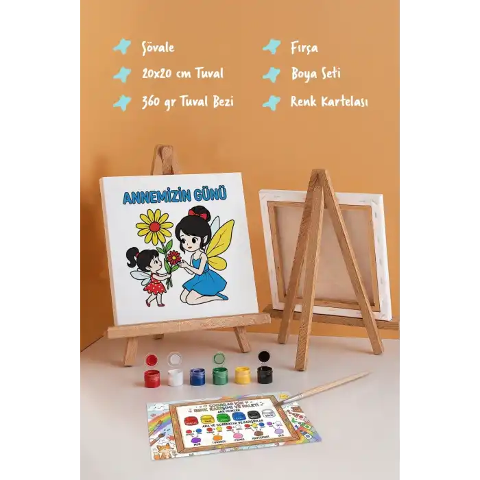 Annemizin Günü Temalı Eğitici Boyama Tuvali – Şövaleli Set 20x20 cm