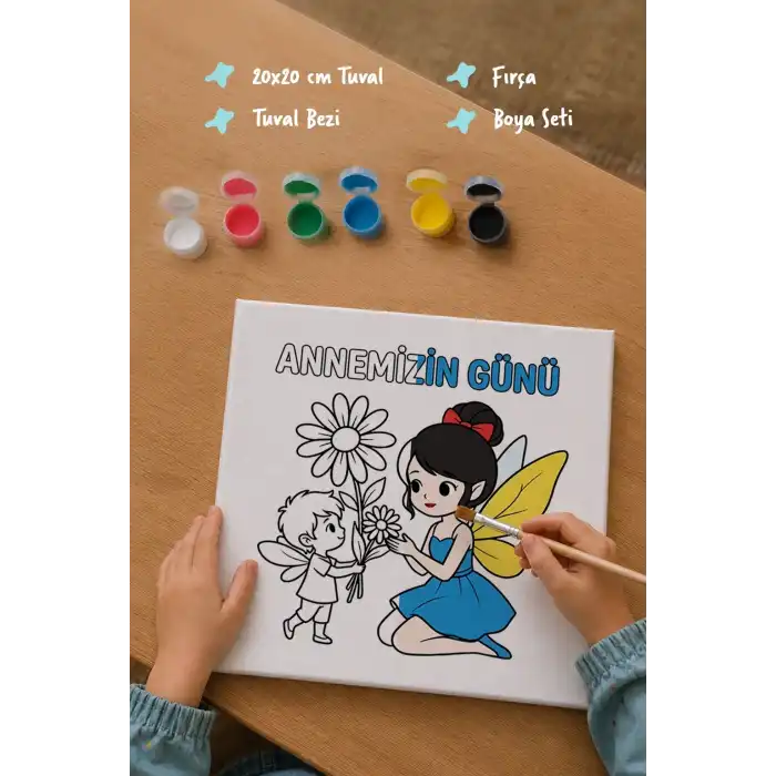 Annemizin Günü Temalı Eğitici Boyama Tuvali – Şövalesiz Set 20x20 cm