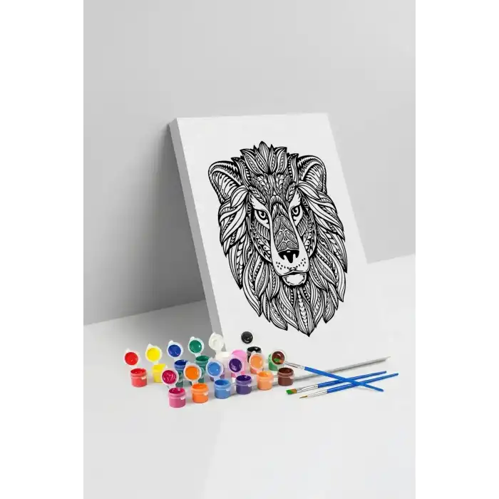 Aslan Desenli Mandala Tuval Boyama Seti 40x50 cm