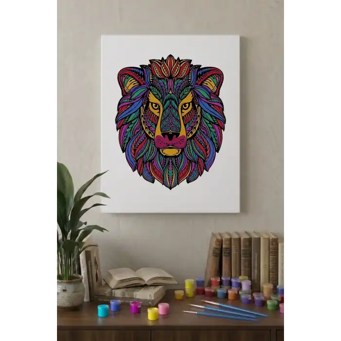 Aslan Desenli Mandala Tuval Boyama Seti 40x50 cm