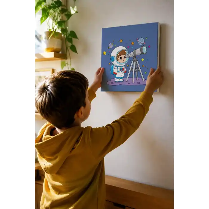 Astronot ve Uzay Temalı Çocuk Boyama Tuvali – Şövalesiz Eğitici Boyama Seti 20x20 cm