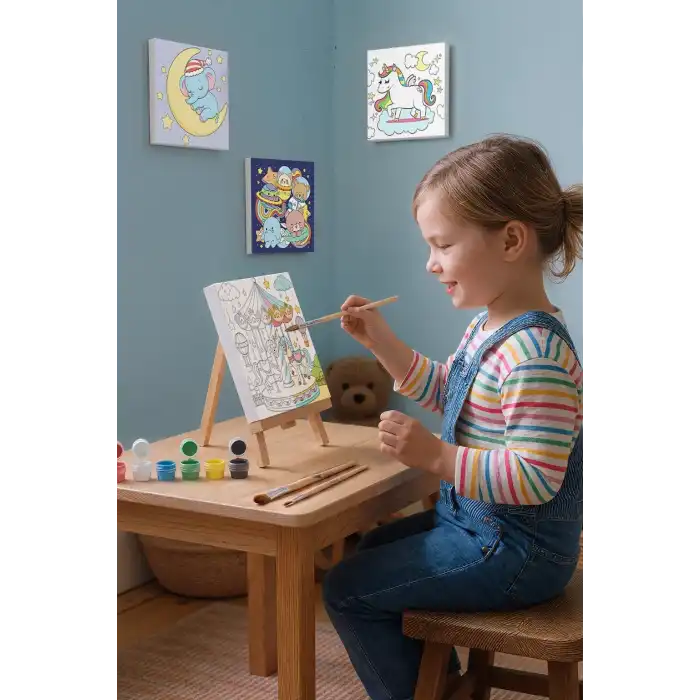 Atlı Karınca Temalı Çocuk Boyama Tuvali – Şövaleli Eğitici Boyama Seti 20x20 cm
