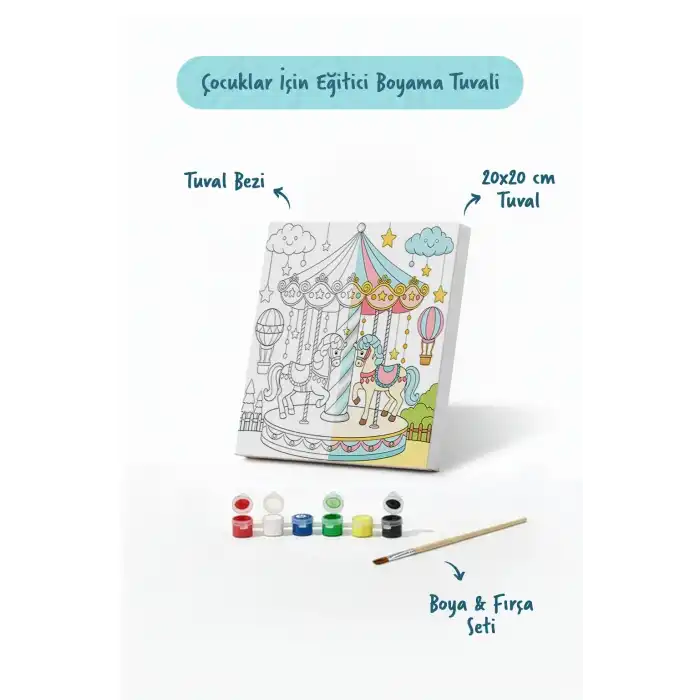 Atlı Karınca Temalı Çocuk Boyama Tuvali – Şövalesiz Eğitici Boyama Seti 20x20 cm