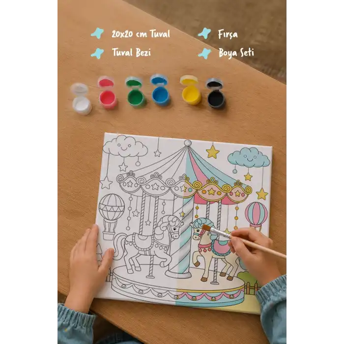 Atlı Karınca Temalı Çocuk Boyama Tuvali – Şövalesiz Eğitici Boyama Seti 20x20 cm