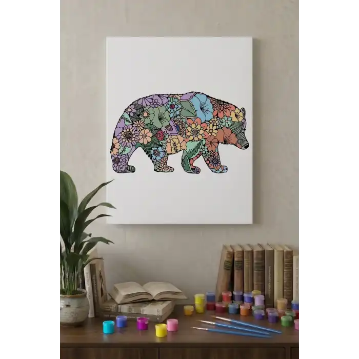 Ayı Desenli Mandala Tuval Boyama Seti 40x50 cm