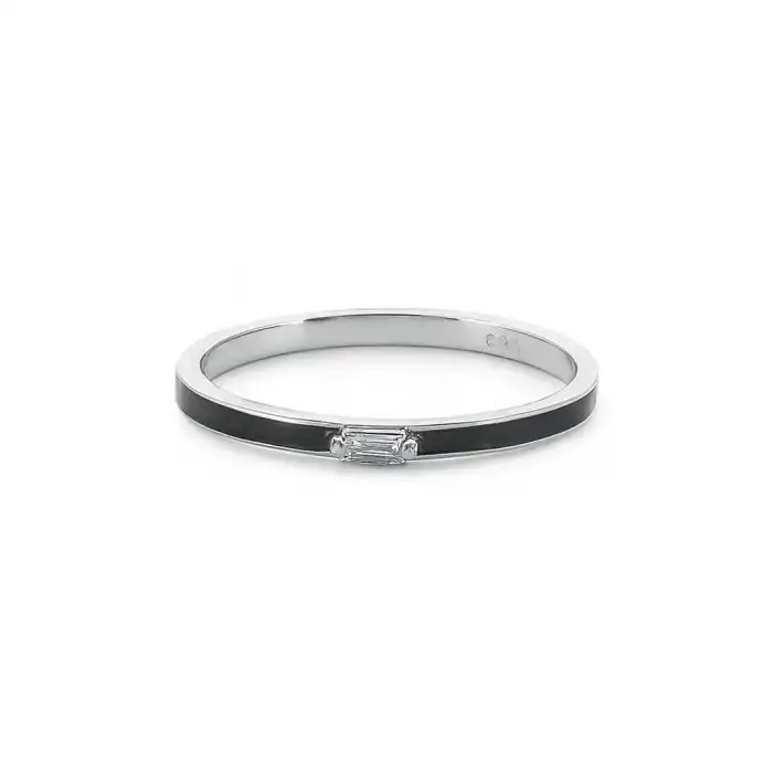 Baguette Diamond Black Enamel Ring