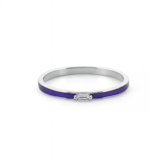 Baguette Diamond Navy Enamel Ring