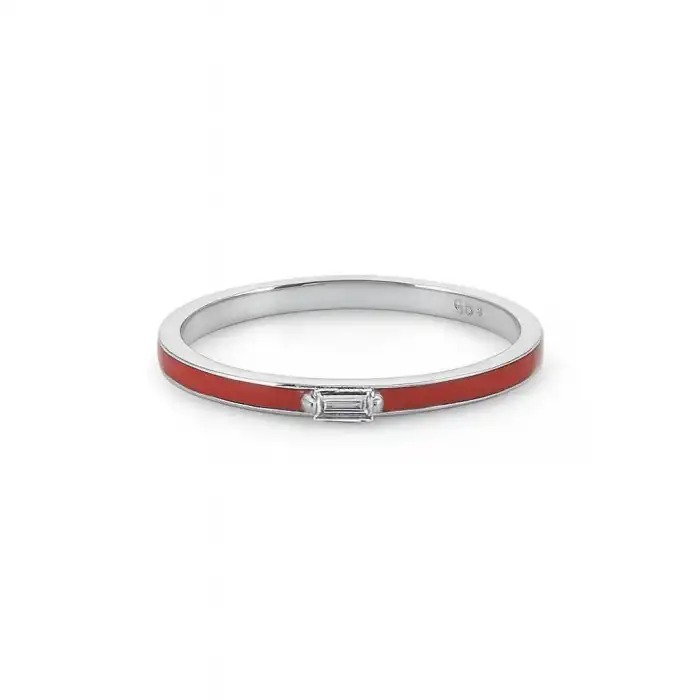 Baguette Diamond Rouge Enamel Ring